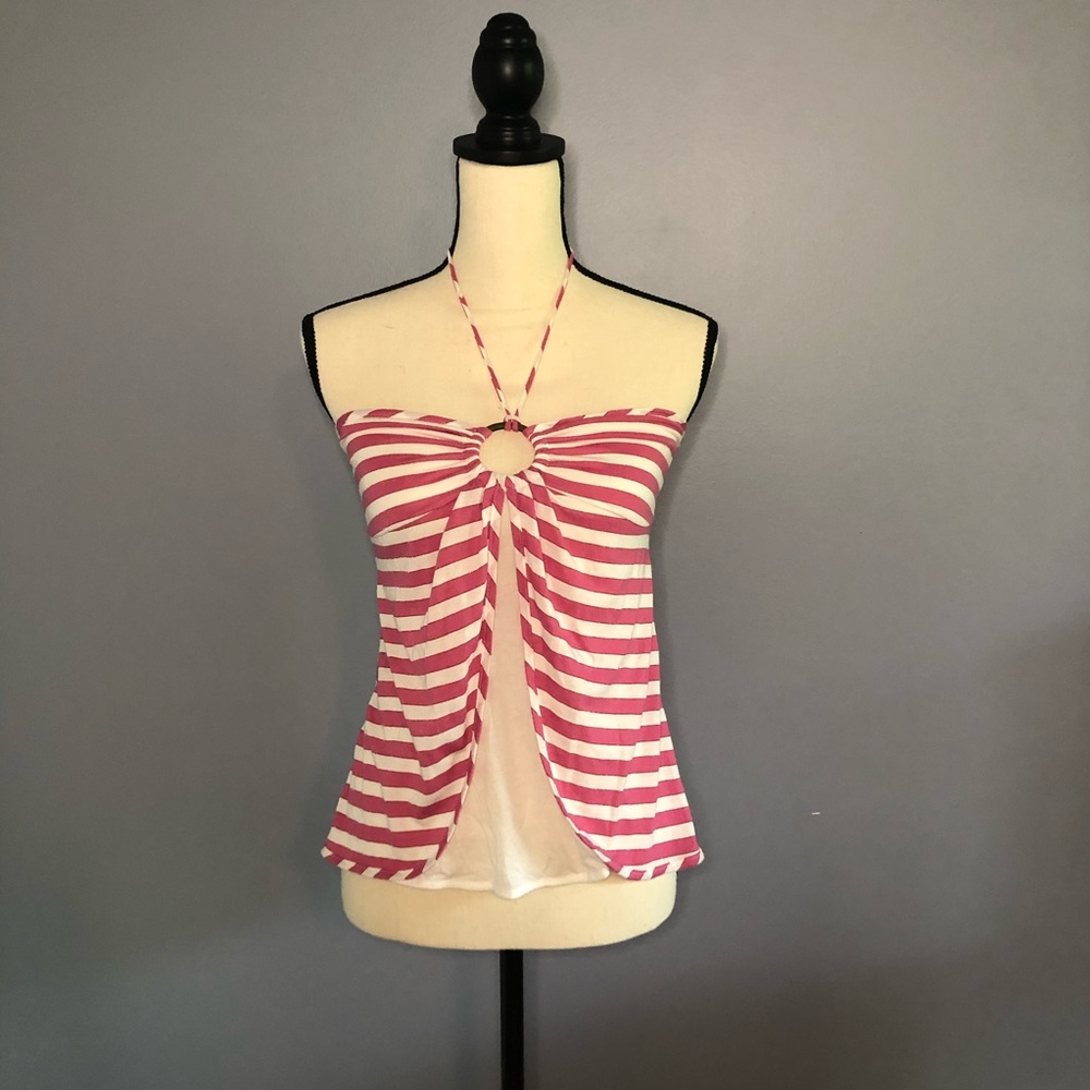 Ella Moss Striped Halter Neck Tie Top (metallic)